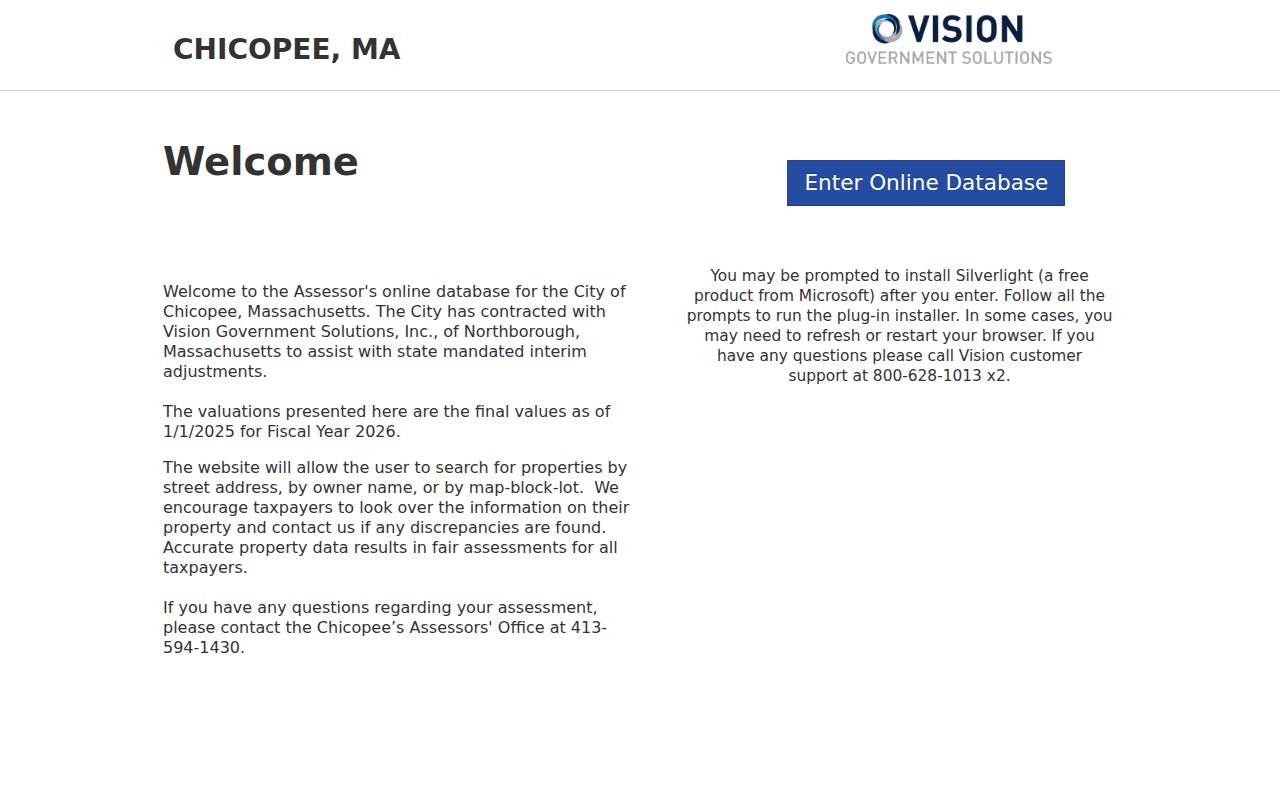 Chicopee residents directory Vision assessor search options