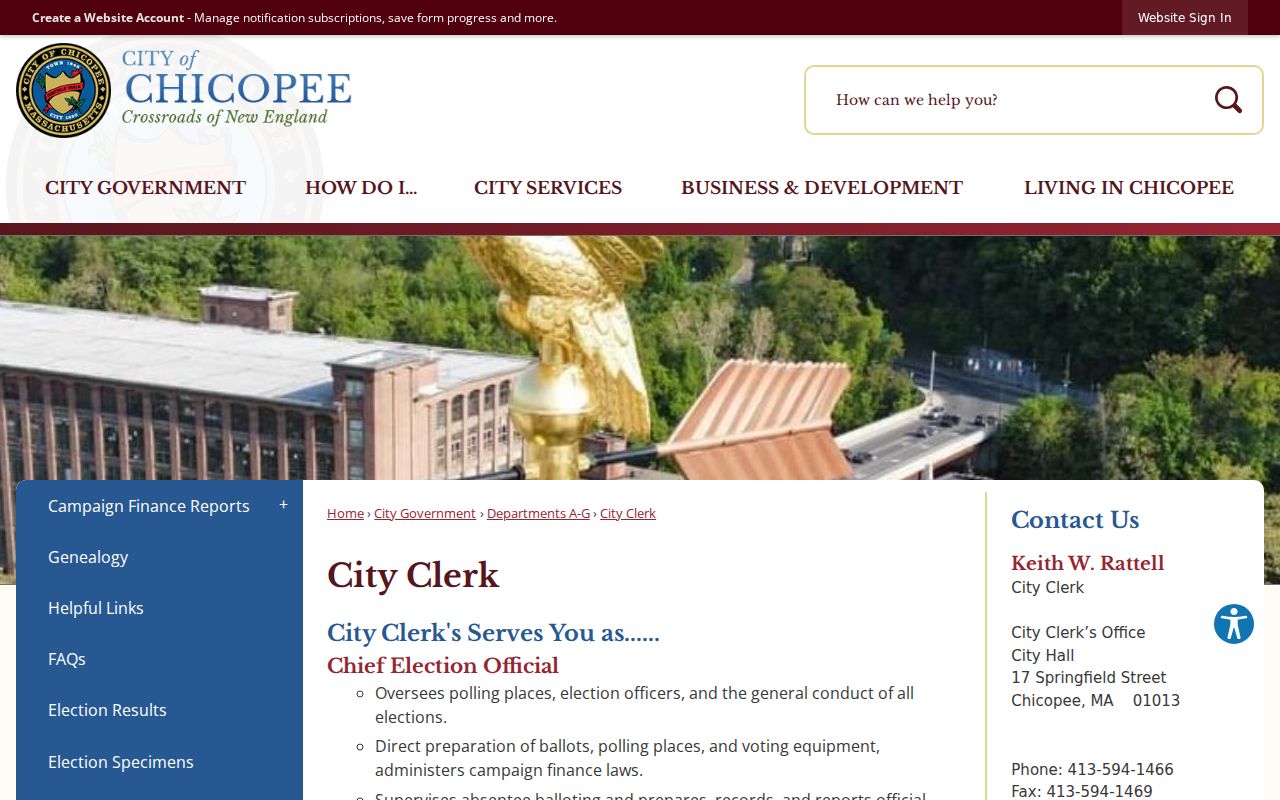 Chicopee residents directory City Clerk records office